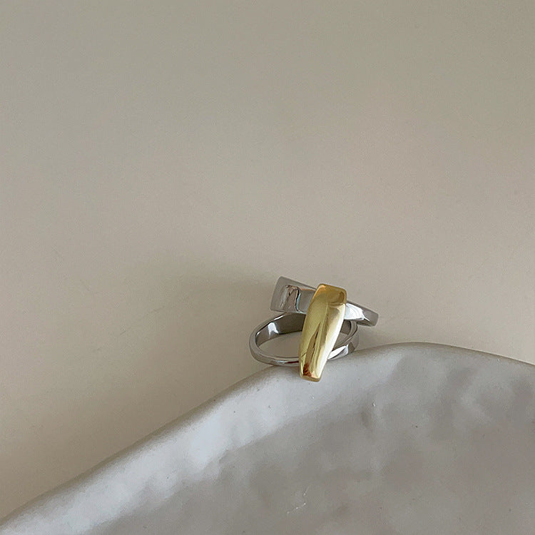 Irregular Metal Ring in Gold and Silver Contrast