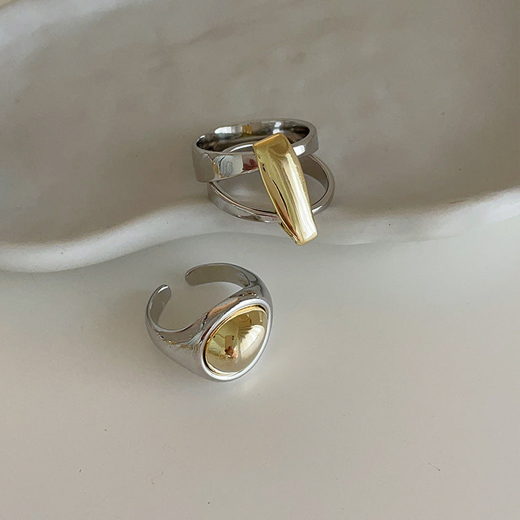 Irregular Metal Ring in Gold and Silver Contrast